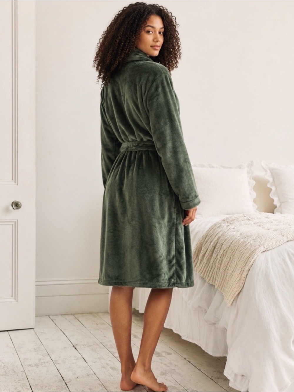 Fleece Dressing Gown - Khaki Green
